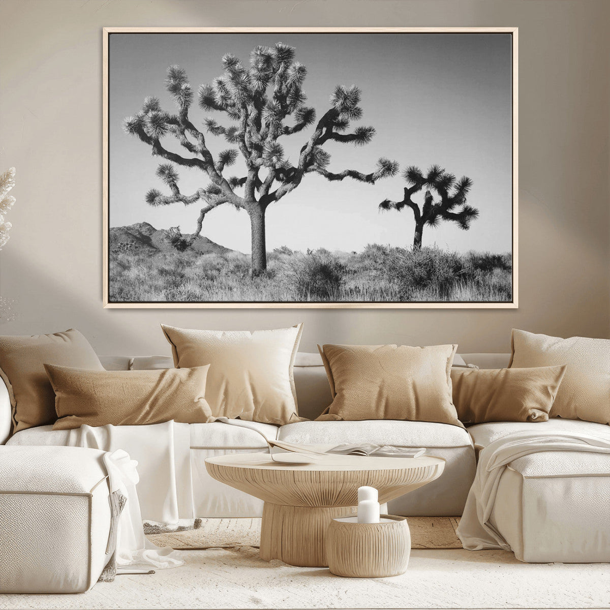 Joshua Tree Wall Art Canvas Print – Framed Monochrome Desert