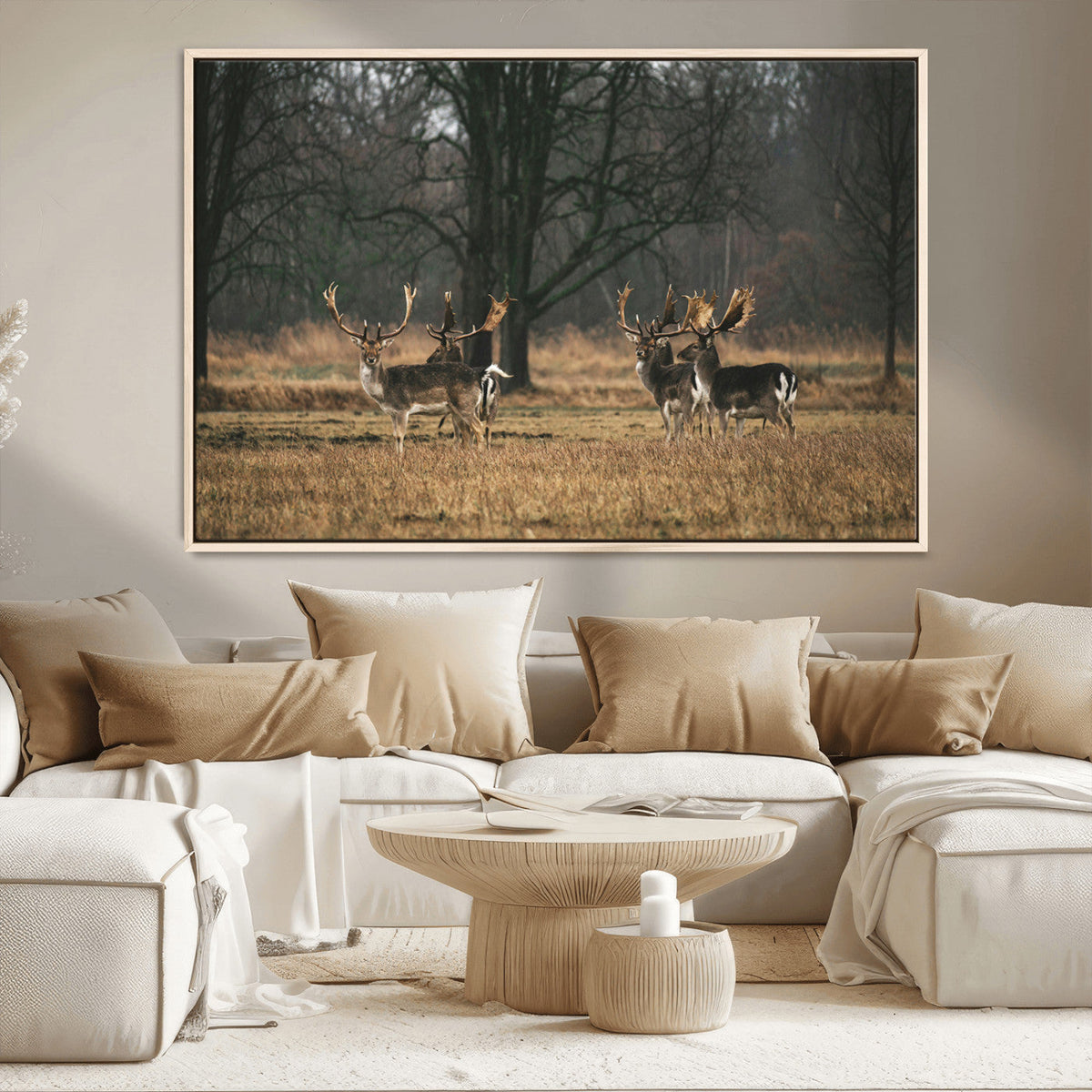 Deer Wall Art Canvas Print – Framed Rustic Wildlife Stags