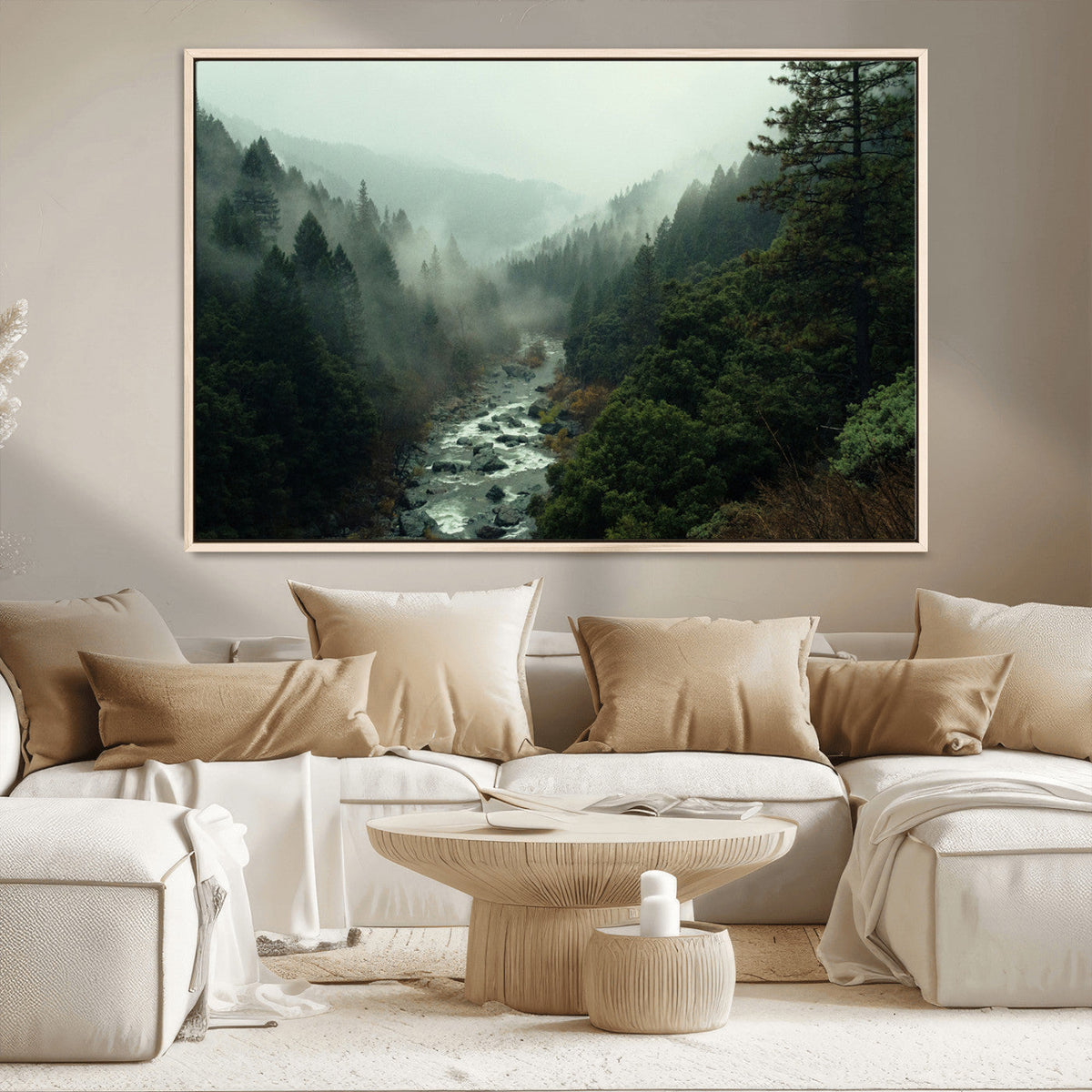 Misty Forest Wall Art Canvas Print – Framed Foggy River