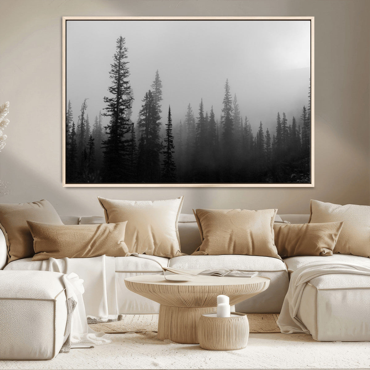 Misty Pines Wall Art Canvas Print – Framed Woodland