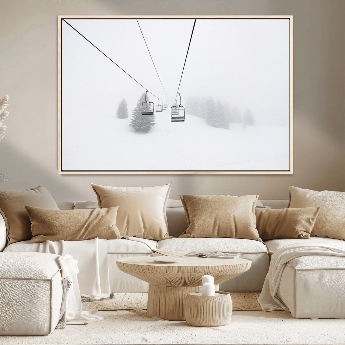 Ski Lift Wall Art Canvas Print – Snowy Alpine Landscape