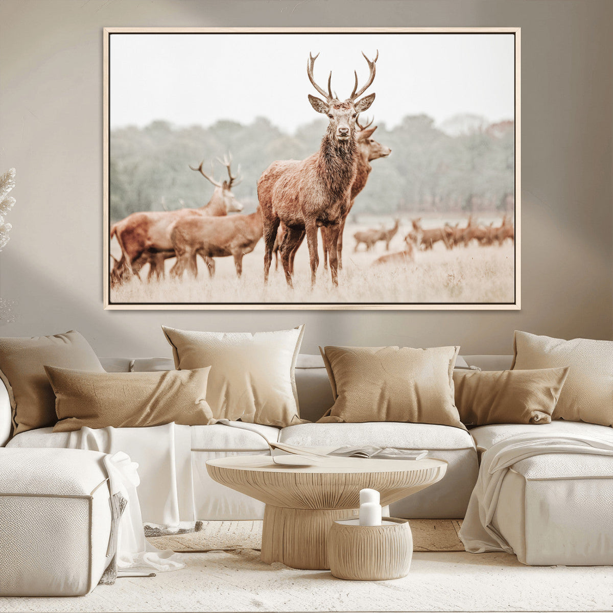 Rustic Nature Wall Art Canvas Print – Stag Woodland Framed