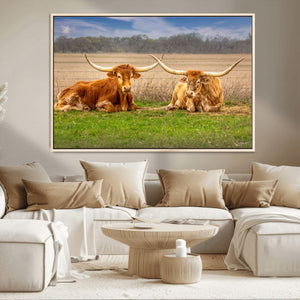 Texas Longhorn Pair Wall Art Canvas Print – Peaceful Rustic
