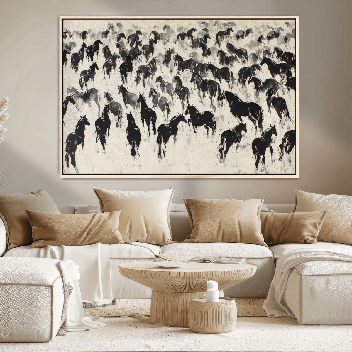 Wild Horse Stampede Wall Art Canvas Print – Monochrome