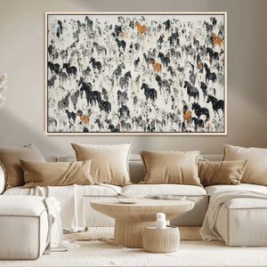 Wild Horse Stampede Wall Art Canvas Print – Monochrome