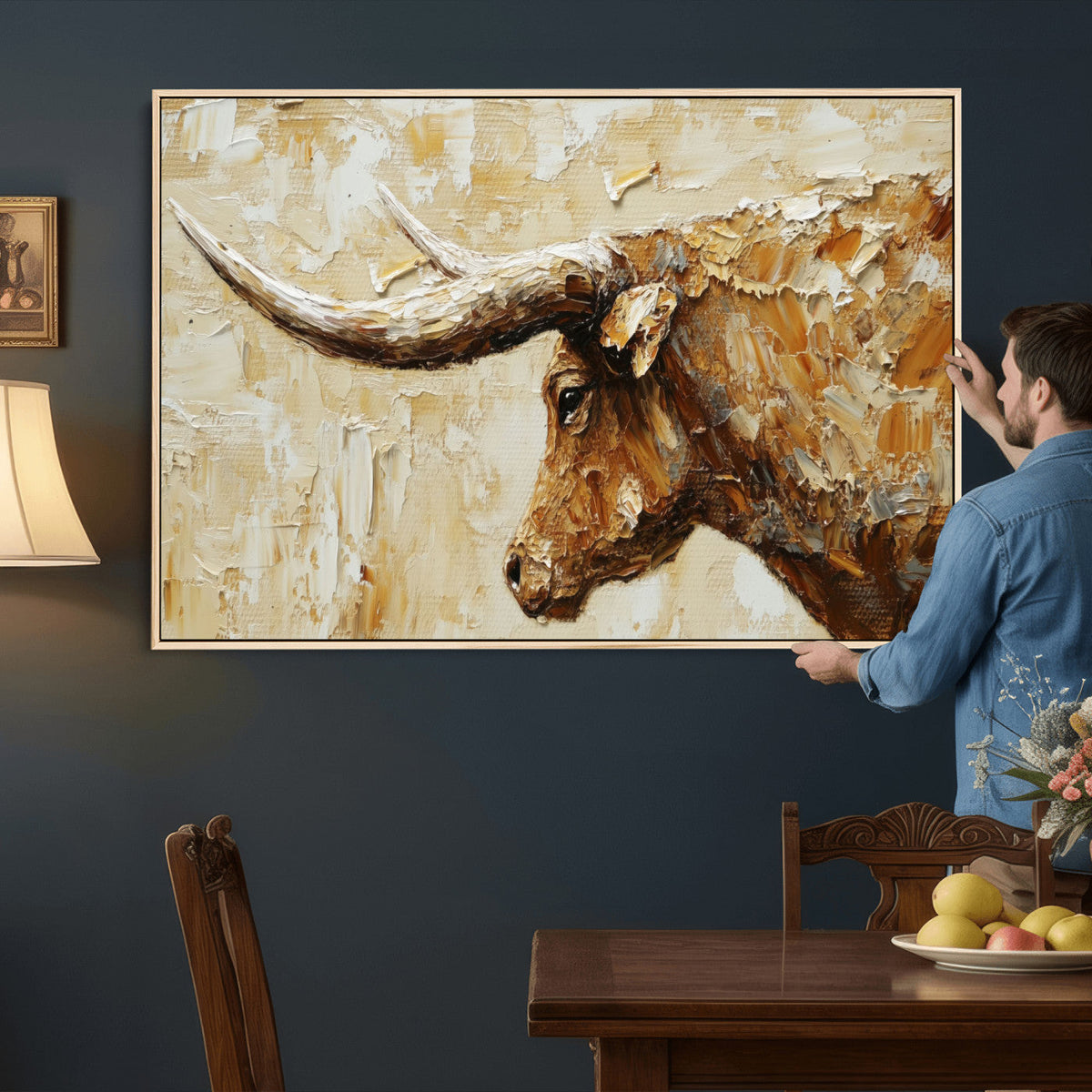 Rustic Longhorn Bull Wall Art Canvas Print – Vintage Western