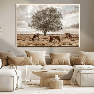 Texas Longhorn Cattle Wall Art, Rustic Western Ranch Canvas