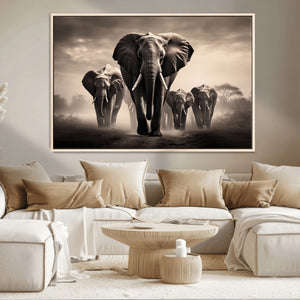 Elephant Family Wall Art Canvas Print, Framed Elephant Wall