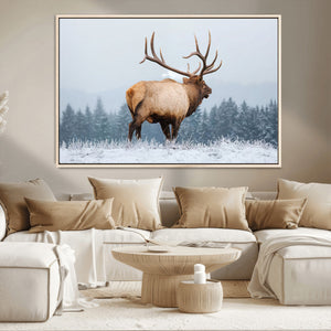 Majestic Elk Snowy Forest Wall Art Canvas Print – Winter