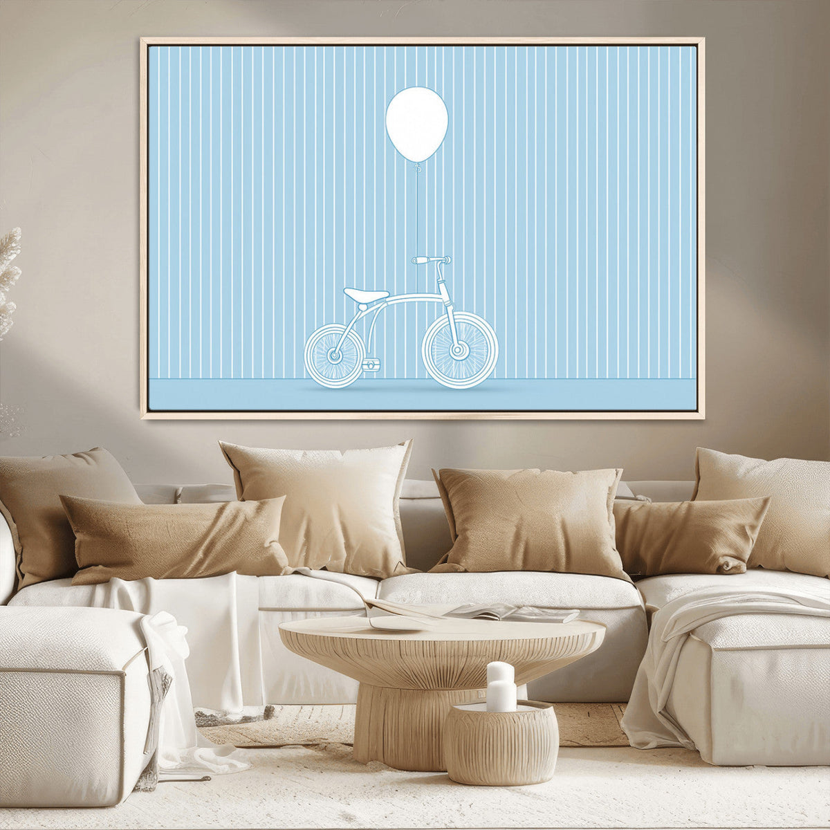 Minimalist Bicycle Balloon Canvas Wall Art – Playful Blue