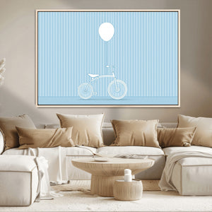 Minimalist Bicycle Balloon Canvas Wall Art – Playful Blue