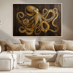 Octopus Wall Art Canvas Print – Wooden Art Sea Creature