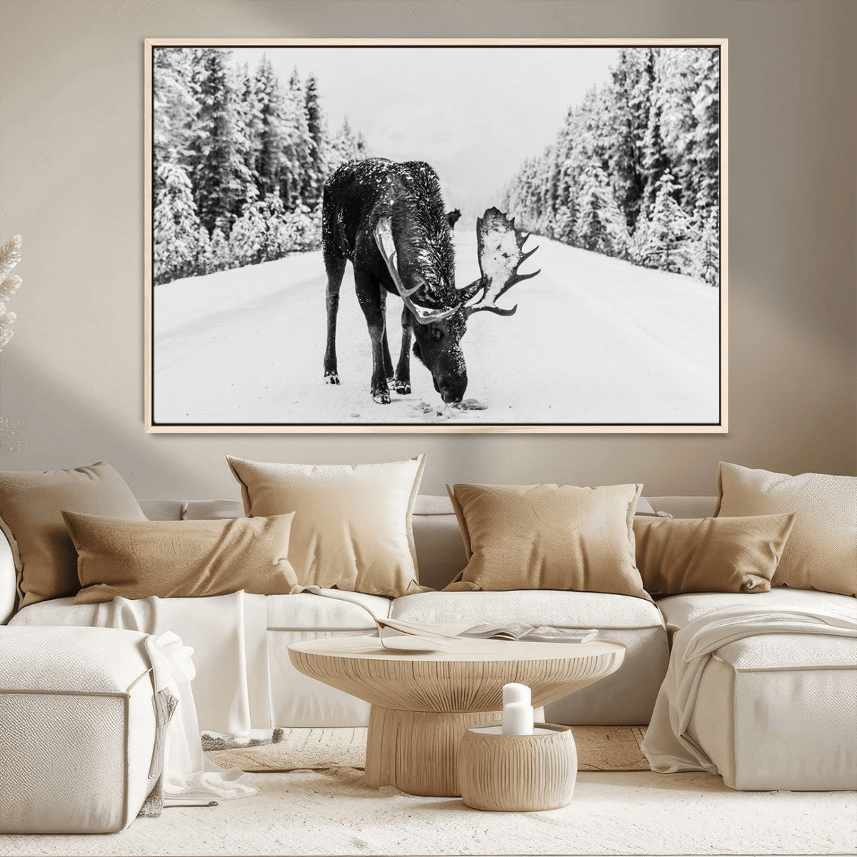Moose Wall Art Canvas Print – Winter Snowy Forest Antlers