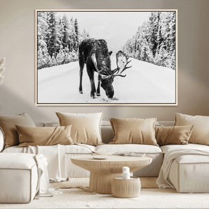 Moose Wall Art Canvas Print – Winter Snowy Forest Antlers