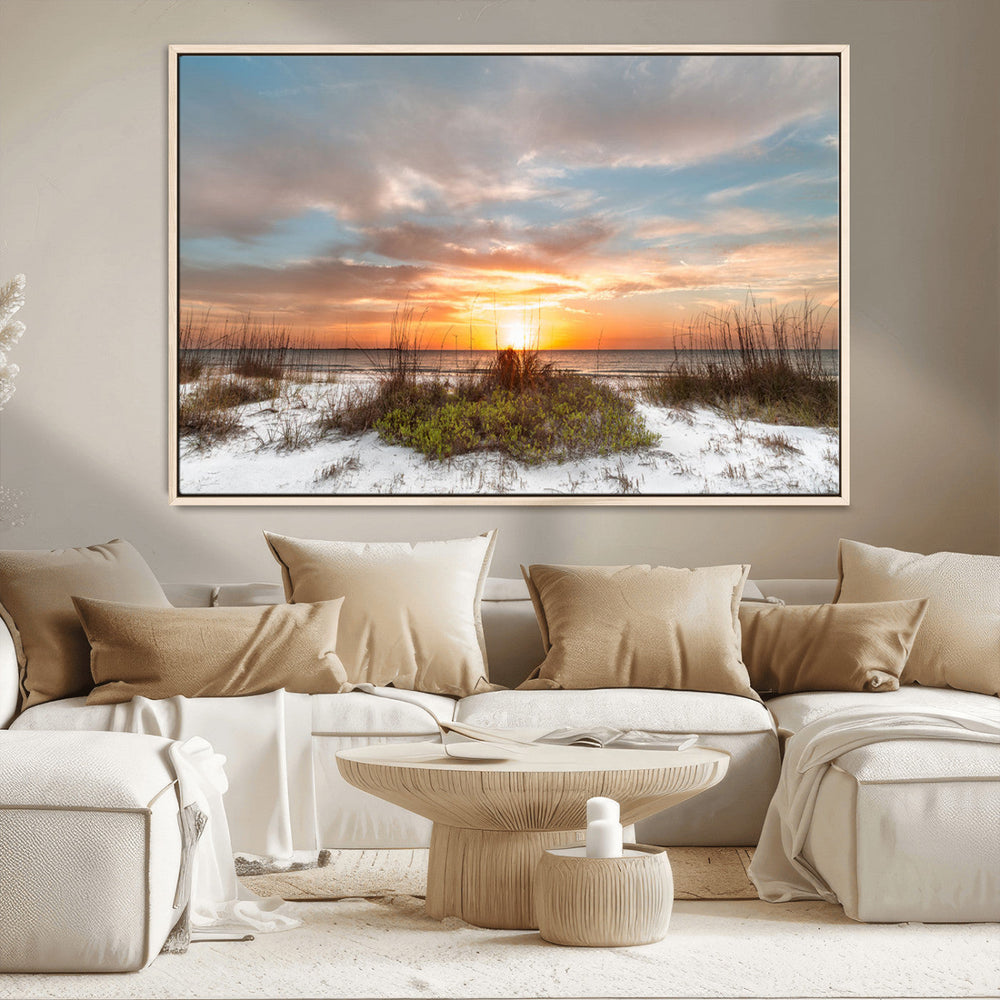 Sunset Beach Wall Art Print – Coastal Canvas Ocean Landscape