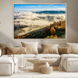 Misty Autumn Hills Wall Art Canvas Print, Foggy Forest