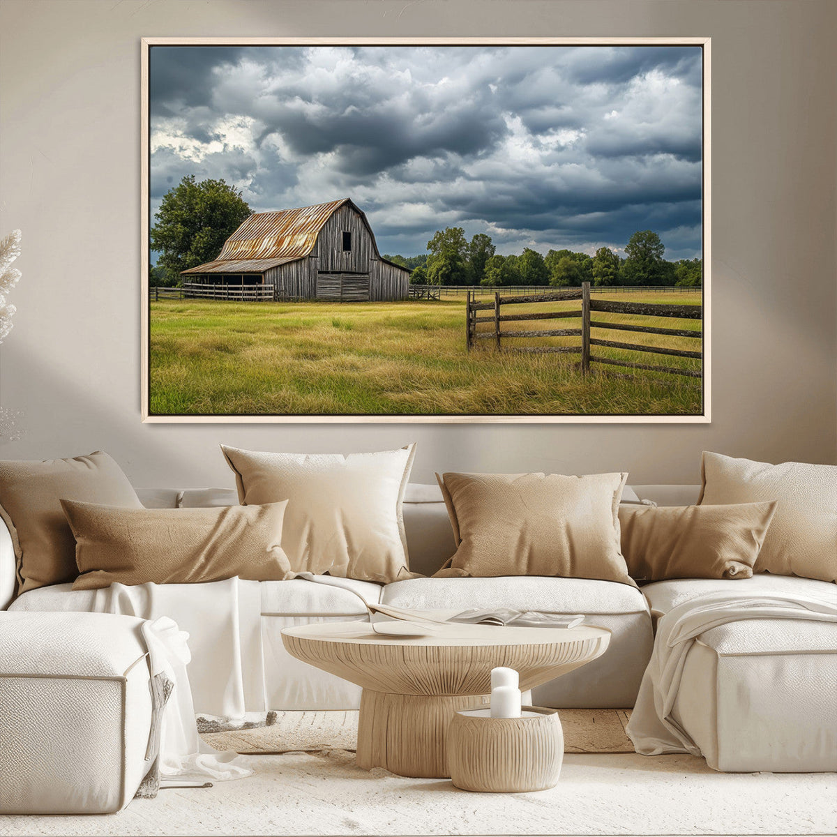 Rustic Stormy Barn Wall Art Canvas Print, Moody Country Farm