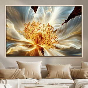 Golden Abstract Flower Canvas Wall Art, Modern Botanical