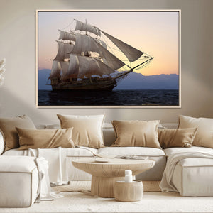 Majestic Sailing Ship Wall Art Canvas Print, Sunset Ocean