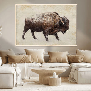 Snow-dusted bison silhouette textured vintage style rugged