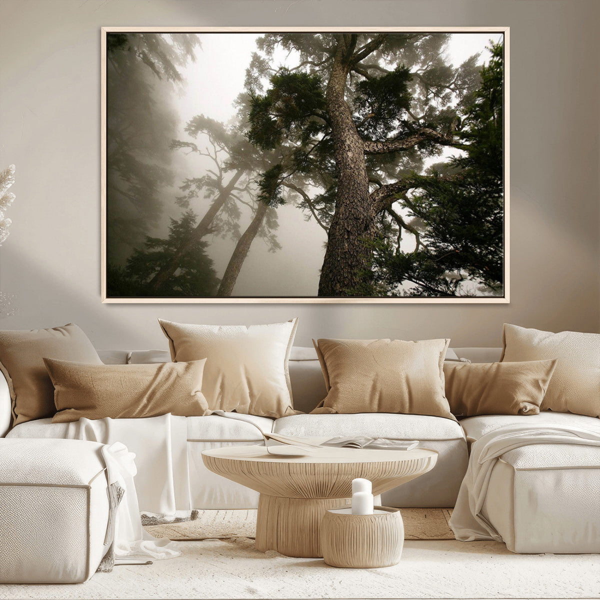 Misty Forest Wall Art Canvas Print, Tall Trees and Foggy