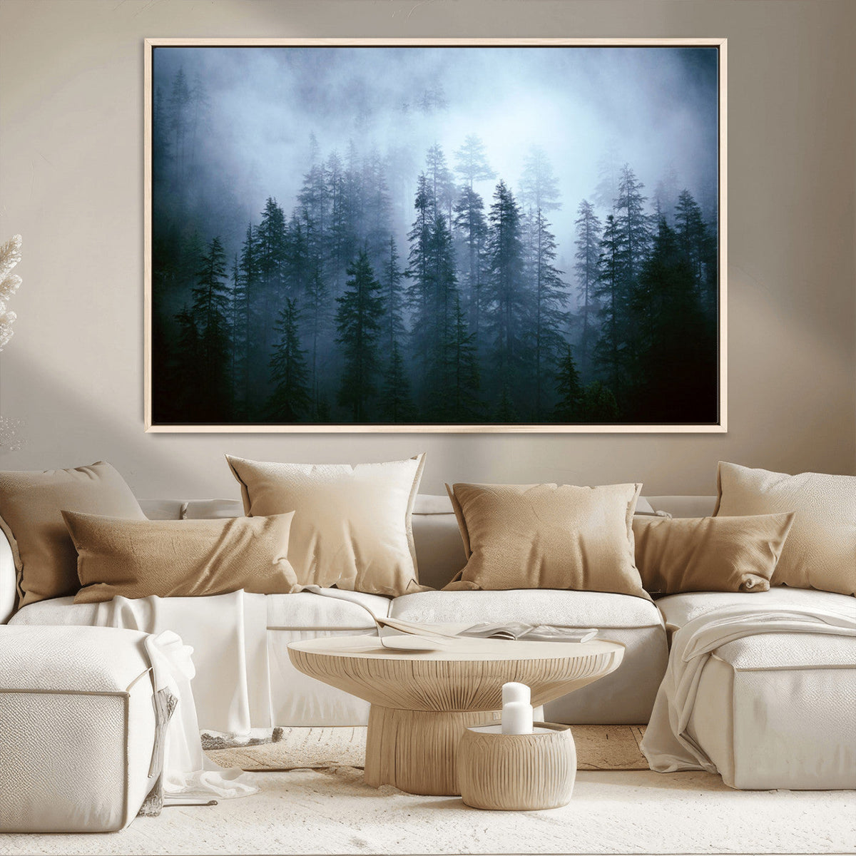 Foggy Evergreen Pines Wall Art Canvas Print, Mist Forest and