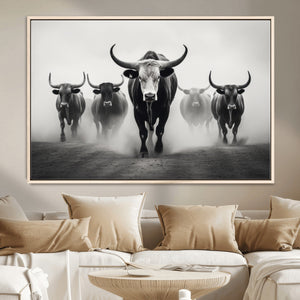 Texas Longhorn Wall Art Canvas Print, Framed Speckled Cow