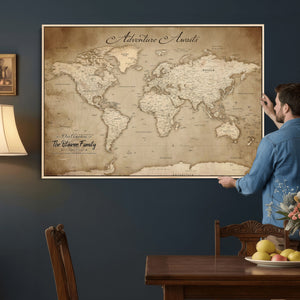 Personalized World Map Wall Art – Customizable Push Pin Map