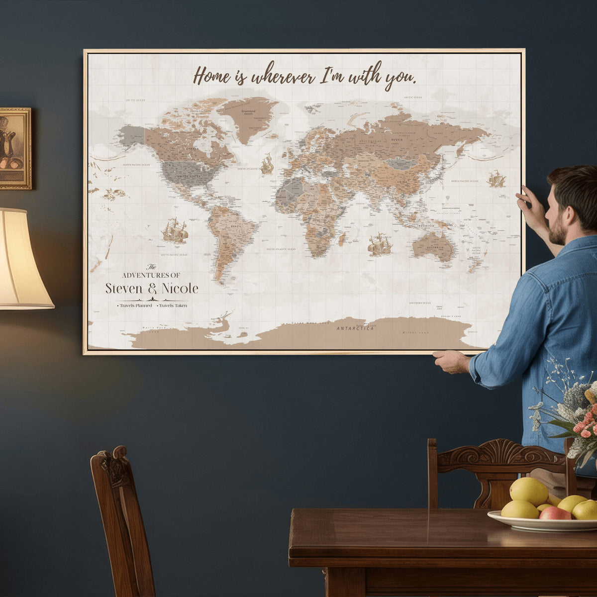 Personalized World Map Wall Art Canvas Print – Customizable