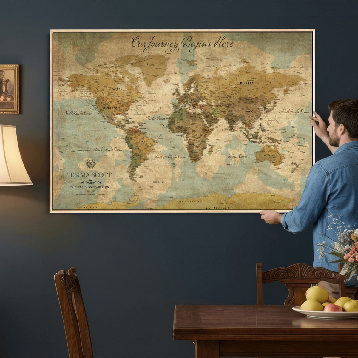 Personalized Custom World Map Wall Art Print – Add Your