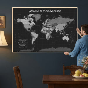 Custom World Map Canvas with Pins – Custom Framed Push Pin Maps - NEWMAP-21