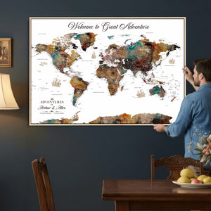 Customizable Framed World Map Canvas Print – Personalized