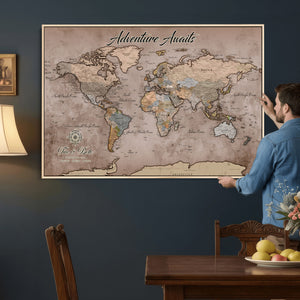 Custom Push Pin World Map Wall Art Canvas Print –