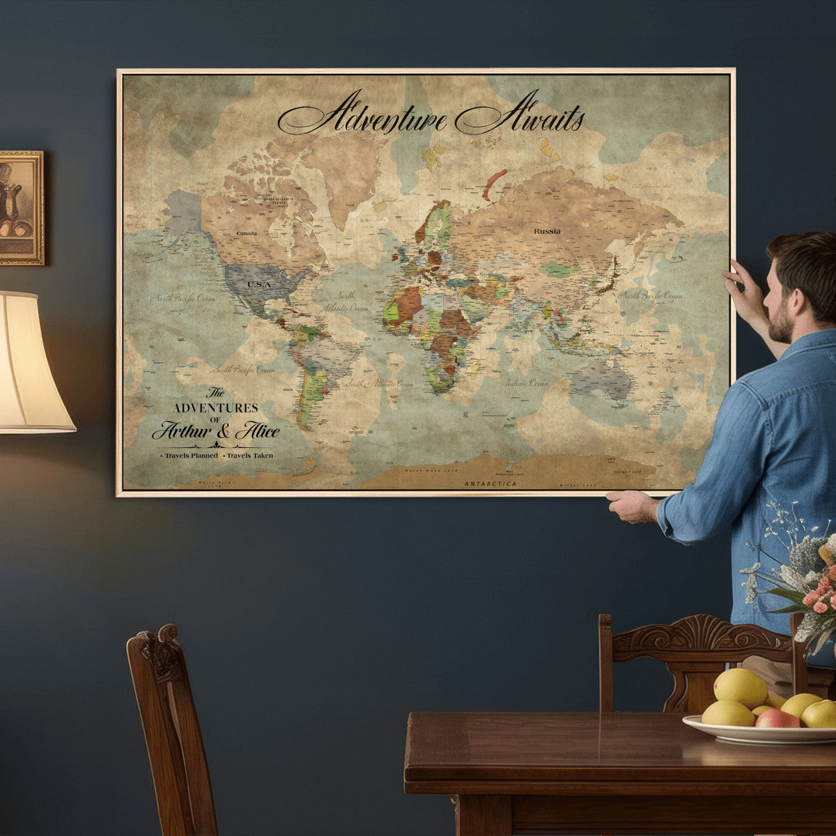 Customize Push Pin World Map Wall Canvas Print –