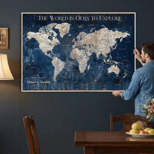 Custom Push Pin Travel Map Wall Art Canvas Print –
