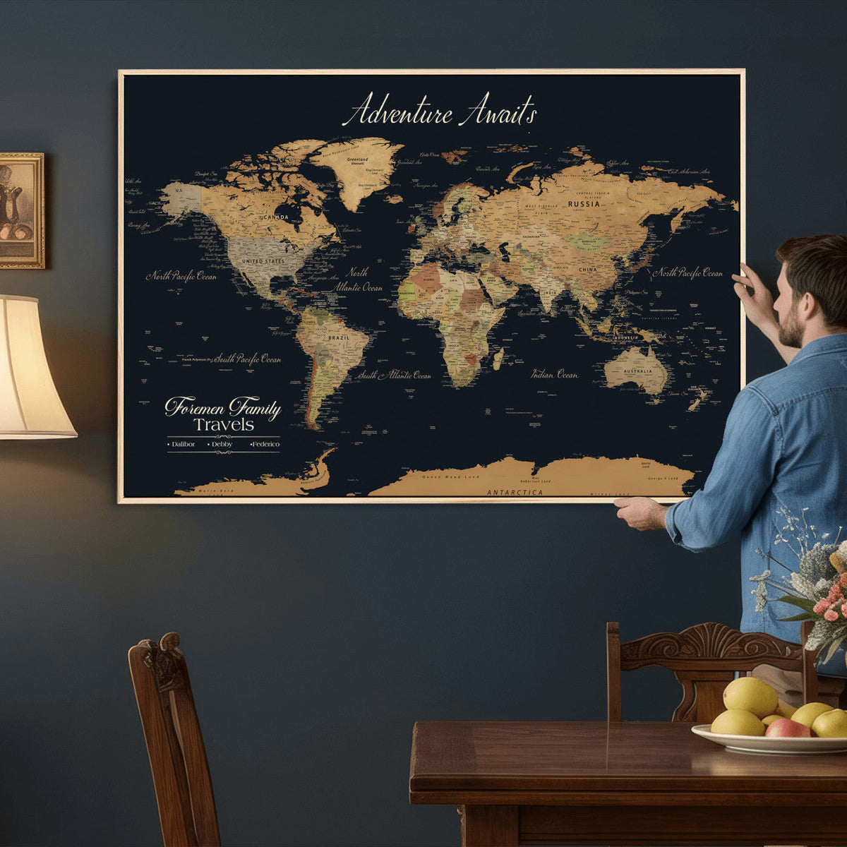 Personalized Family Travel Map Canvas – Custom Framed Push