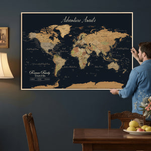Personalized Family Travel Map Canvas – Custom Framed Push