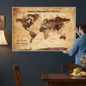 Custom Vintage World Map Canvas Wall Art – Custom Framed