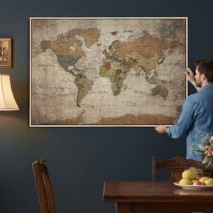 World Map Canvas Print – Framed Travel Map Wall Art for