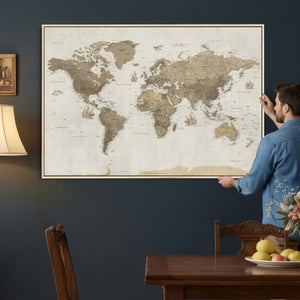 Detailed World Map Wall Art Canvas Print