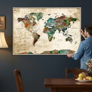World Map Canvas Print – Framed Detailed Map of the World