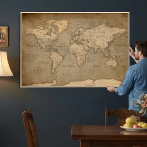 World Map Canvas Print – Framed Travel Map Wall Art for