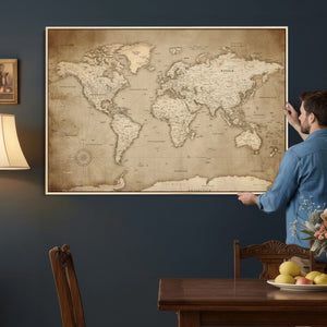 Colorful Watercolor World Map Canvas Wall Art – Framed