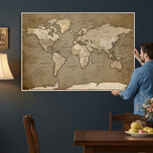World Map Wall Art Canvas Print, Framed Map Art Picture