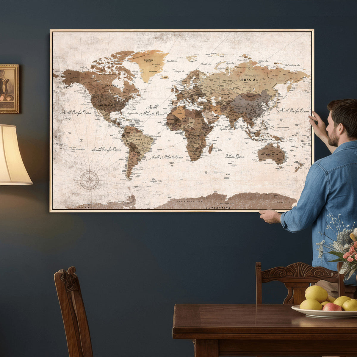 World Map Canvas Print – Framed Travel Map Wall Art for