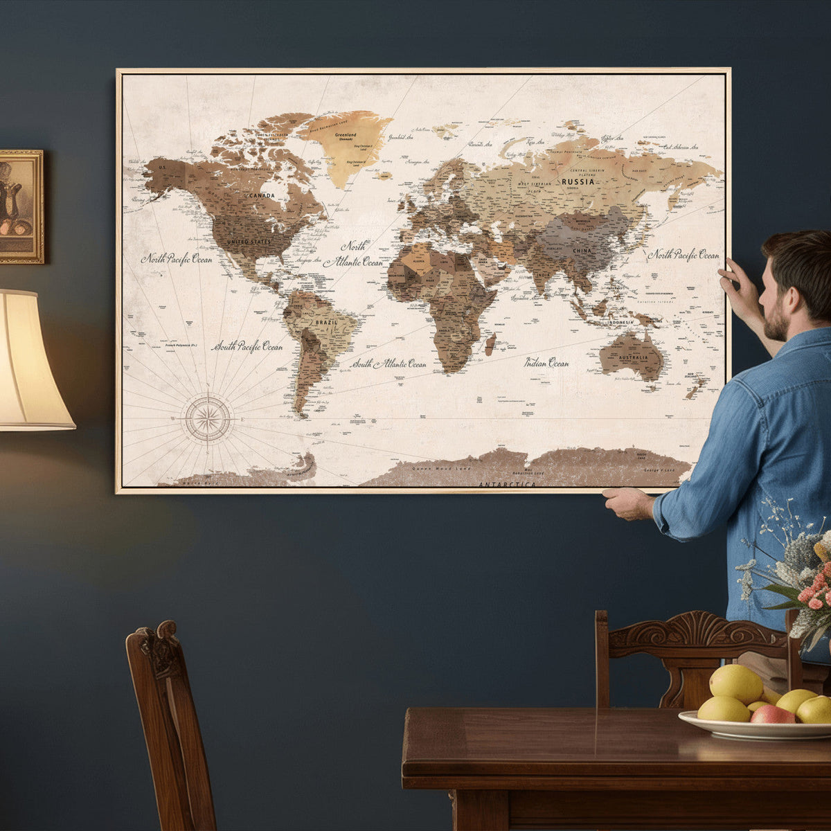World Map Canvas Print – Framed Detailed Map of the World