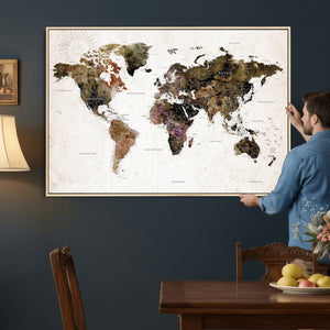 Watercolor World Map Print - Large Wall Art Canvas Print for