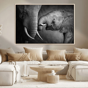 Elephant Family Wall Art Canvas, Framed Elephant Family