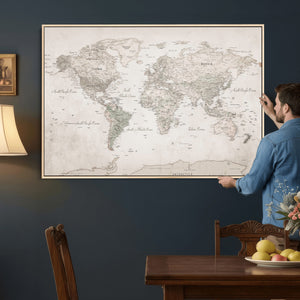 Antique Style World Map Canvas Print - Vintage Detailed