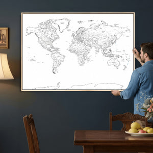 World Map Canvas Print – Framed Modern Detailed Map of the